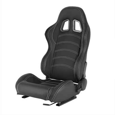 Spec-D Tuning Racing Seat - Black Pvc With White Stitching - Left Side RS-2251L